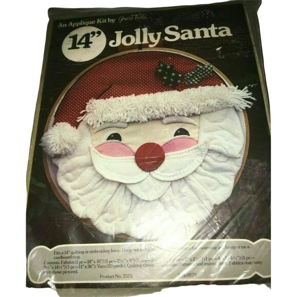 Vintage JOLLY SANTA Claus Christmas Decor Wall Hanging Applique Kit 2525 NOS - Picture 1 of 2